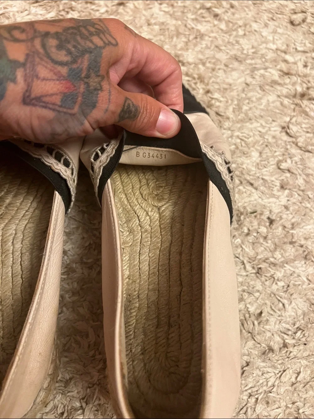 CHANEL Two-Tone Leather Espadrilles in Cream and Black with Lace Trim
